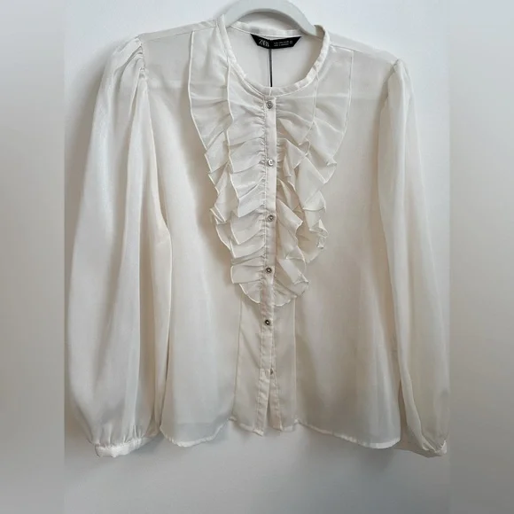 ZARA- Chic Cream Ruffle Blouse - Picture 1 of 7